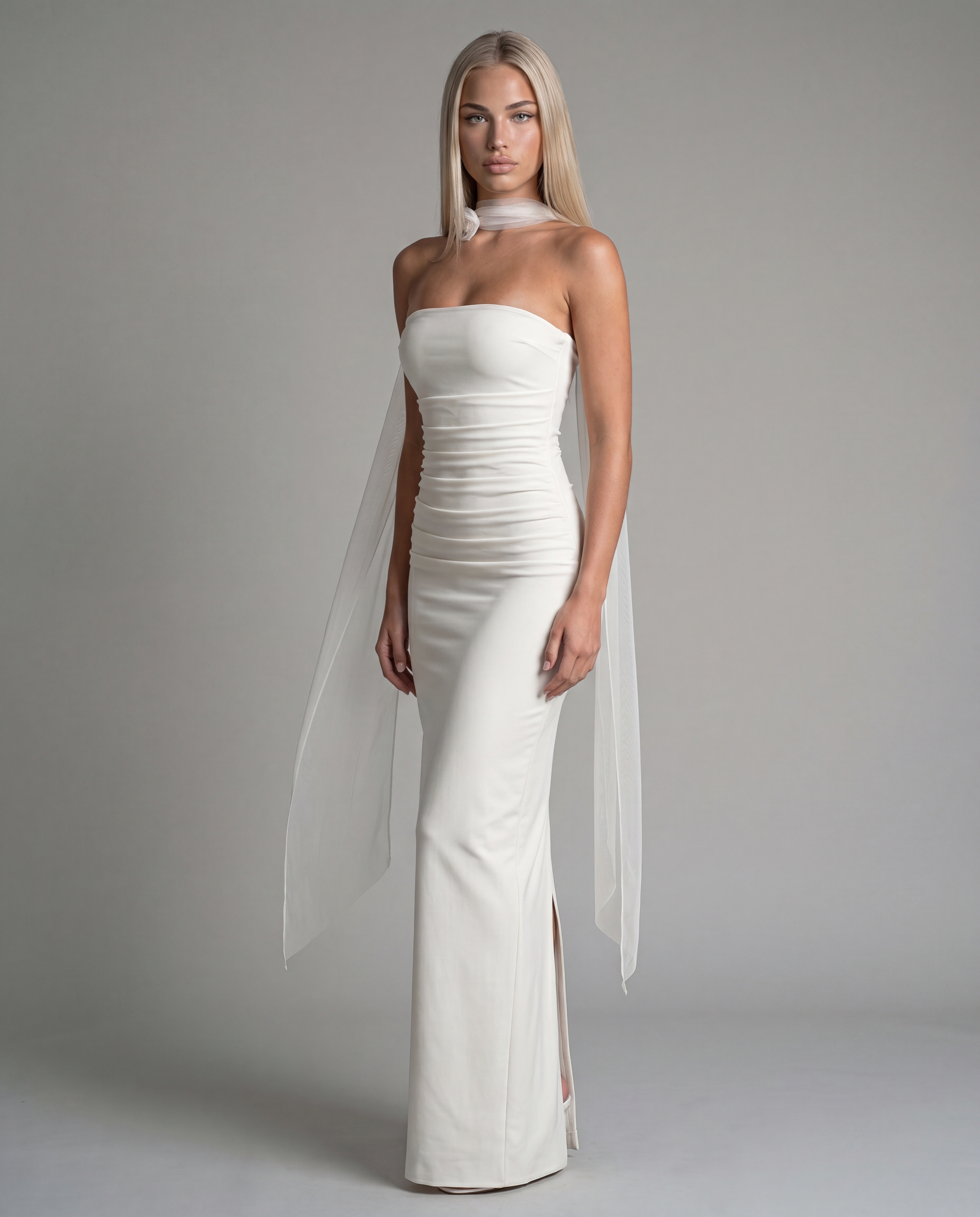 CAMI strapless evening dress - white - threequarter