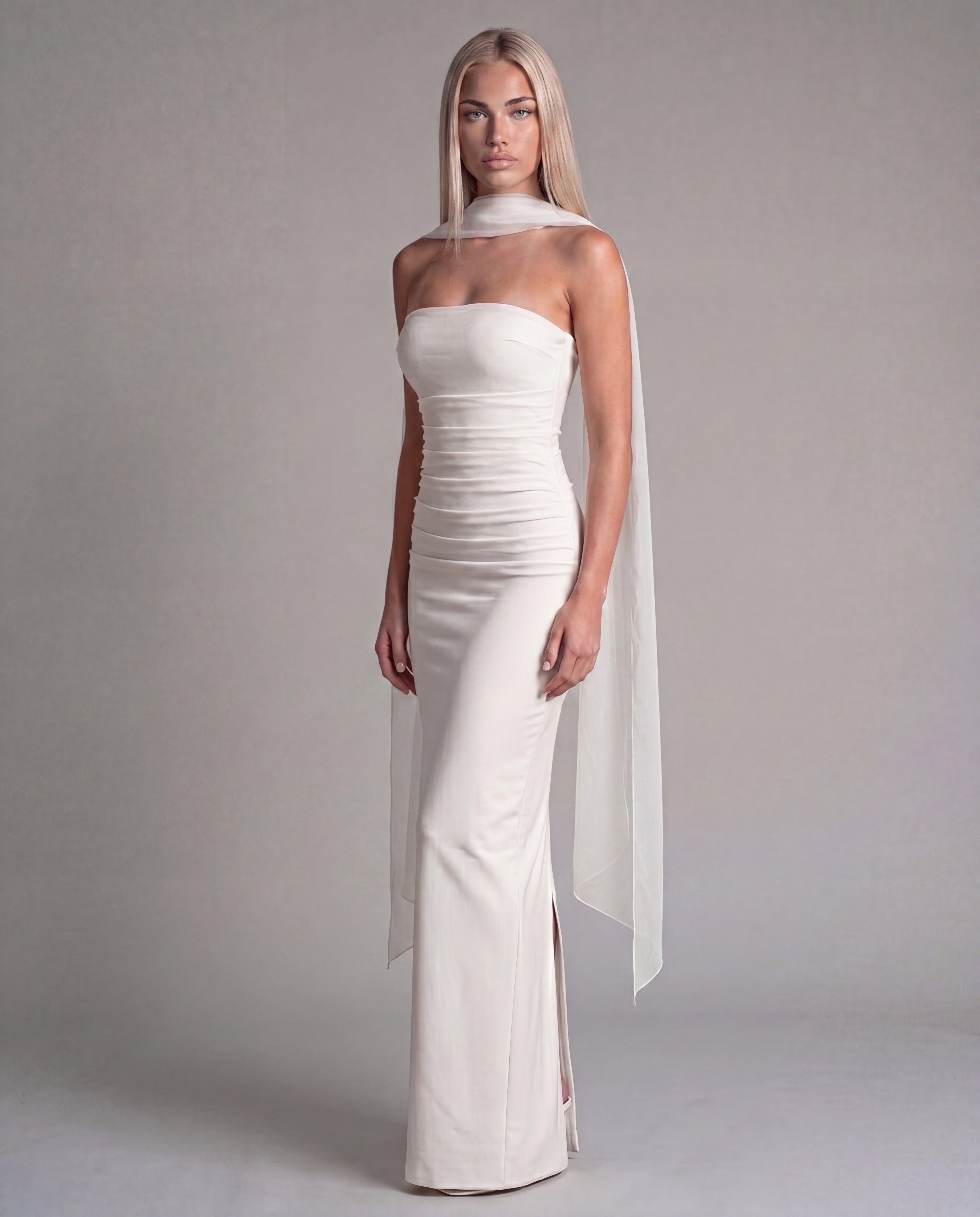 CAMI strapless evening dress - white - threequarter