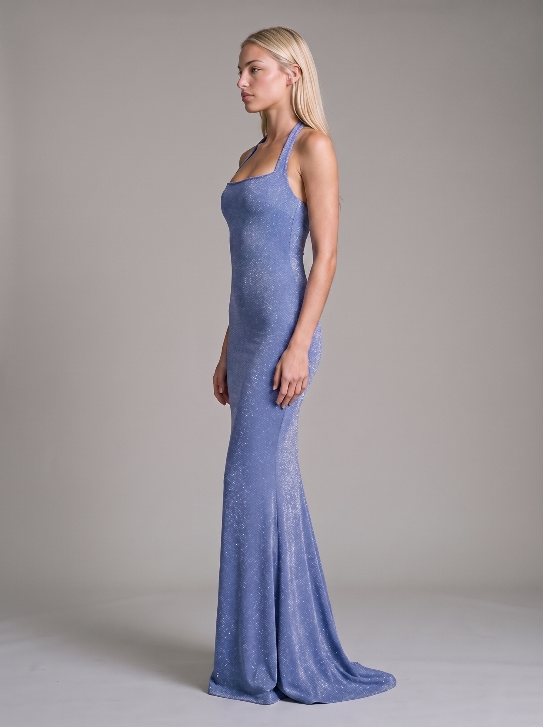 ARIEL shimmer halter mermaid dress - blue - side